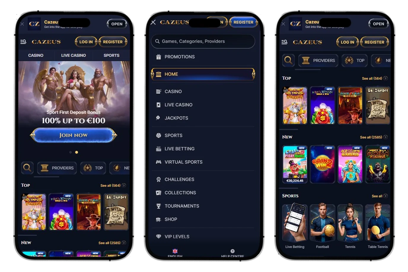 Cazeus Casino App Screenshot